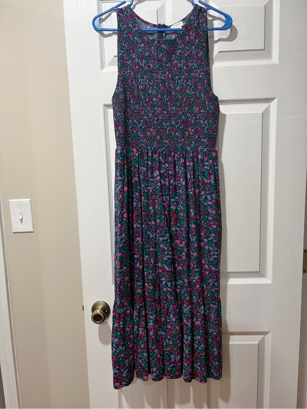 J. Crew Navy Floral Maxi Dress with Pink and Teal Print